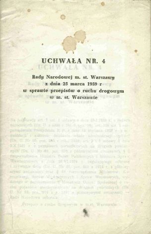 Przepisy Ruchu Drogowego 1959, uchwała Rady Narodowej m. st. Warszawy